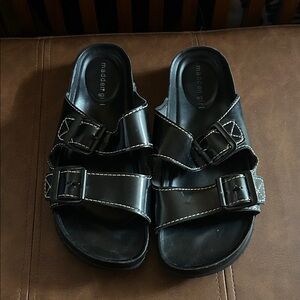 Madden Girl Glossy Black Buckle Sandals